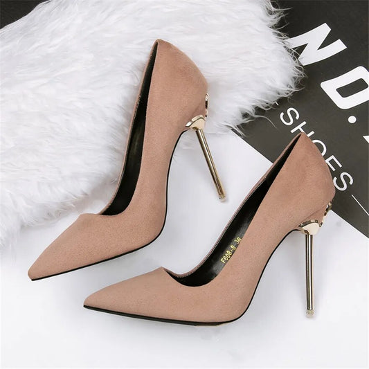 6 Colors Concise OL Office Lady Shoes 2023 New High Heels Autumn Flock Women'S Pointed Shoes Shallow Sexy Dress Party Pump Women