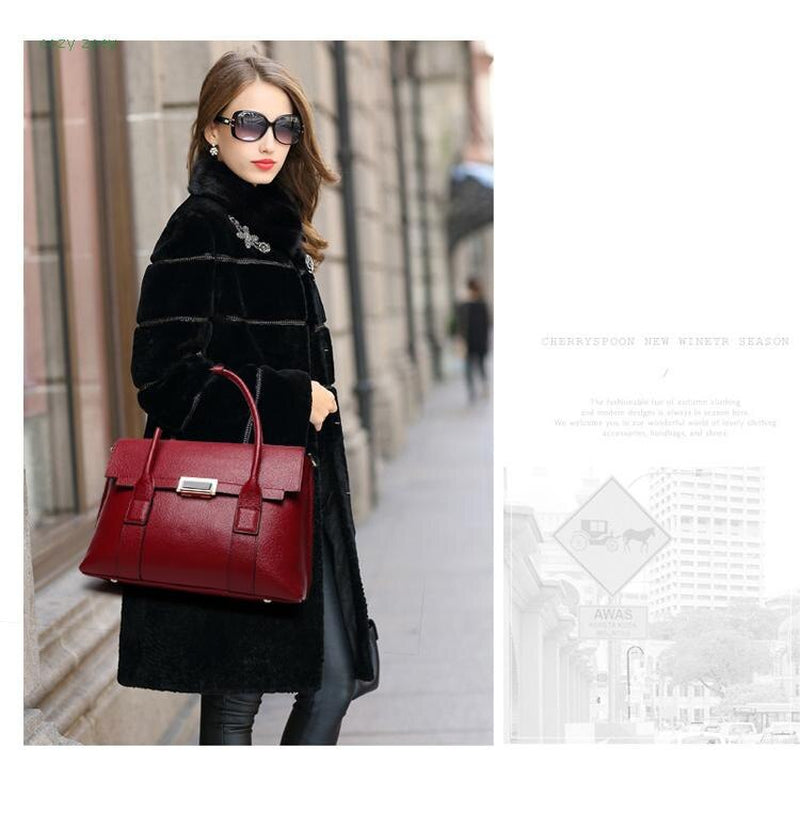 2023 New Genuine Leather Briefcase Women Handbags Large Capacity Ladies Fashion Cowhide Shoulder Messenger Bags Portable