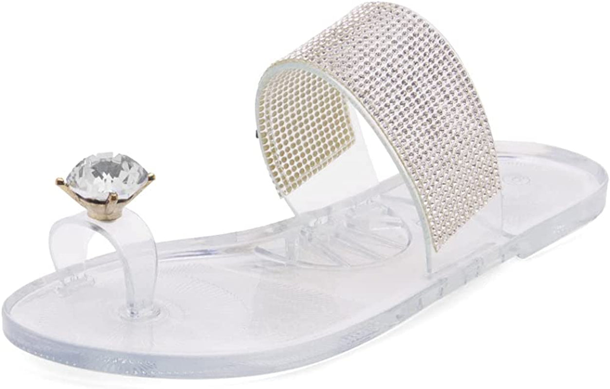 SUMMER Women Rhinestone Bowtie Flip Flops Jelly Thong Sandals Rubber Flat Beach Rain Shoes