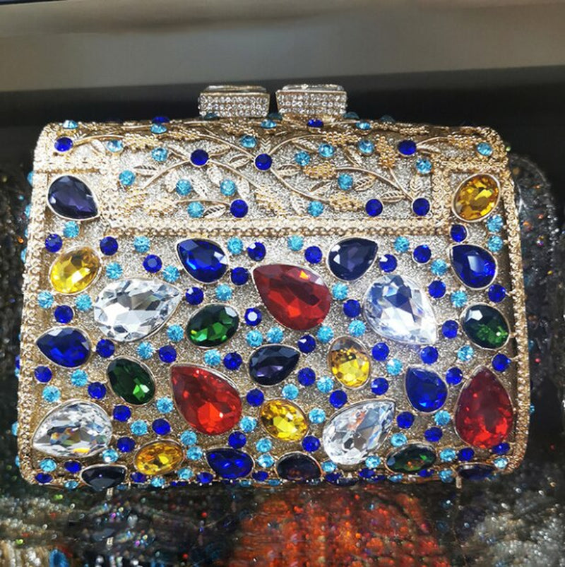 Hollow Out Red Blue Purple Woman Diamond Evening Dinner Bag Female Crystal Handbag Ladies Party Cocktail Clutches Wallets