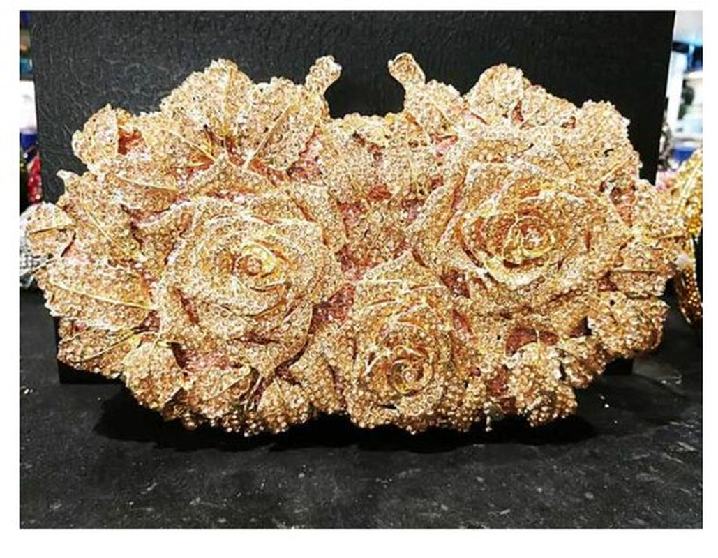 Elegant Orange Color Crystal Flower Women Evening Bag Clutch Party Purse High Quality Ladies Diamond Prom Mini Chain Clutches