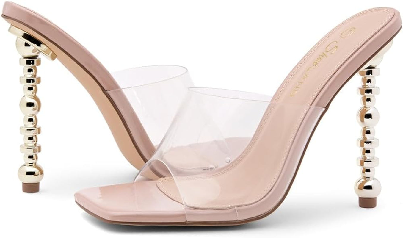 Womens SL-NAOMI Clear Heeled Sandals with Double Bowknots Open Toe Stiletto High Heel Dress Party Wedding Crystal Shoes