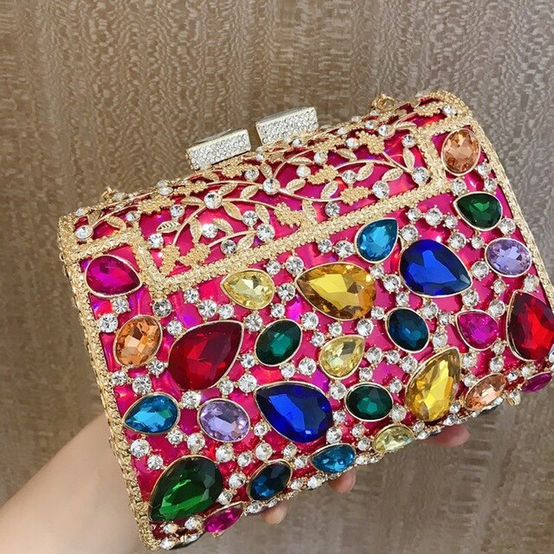 Hollow Out Red Blue Purple Woman Diamond Evening Dinner Bag Female Crystal Handbag Ladies Party Cocktail Clutches Wallets