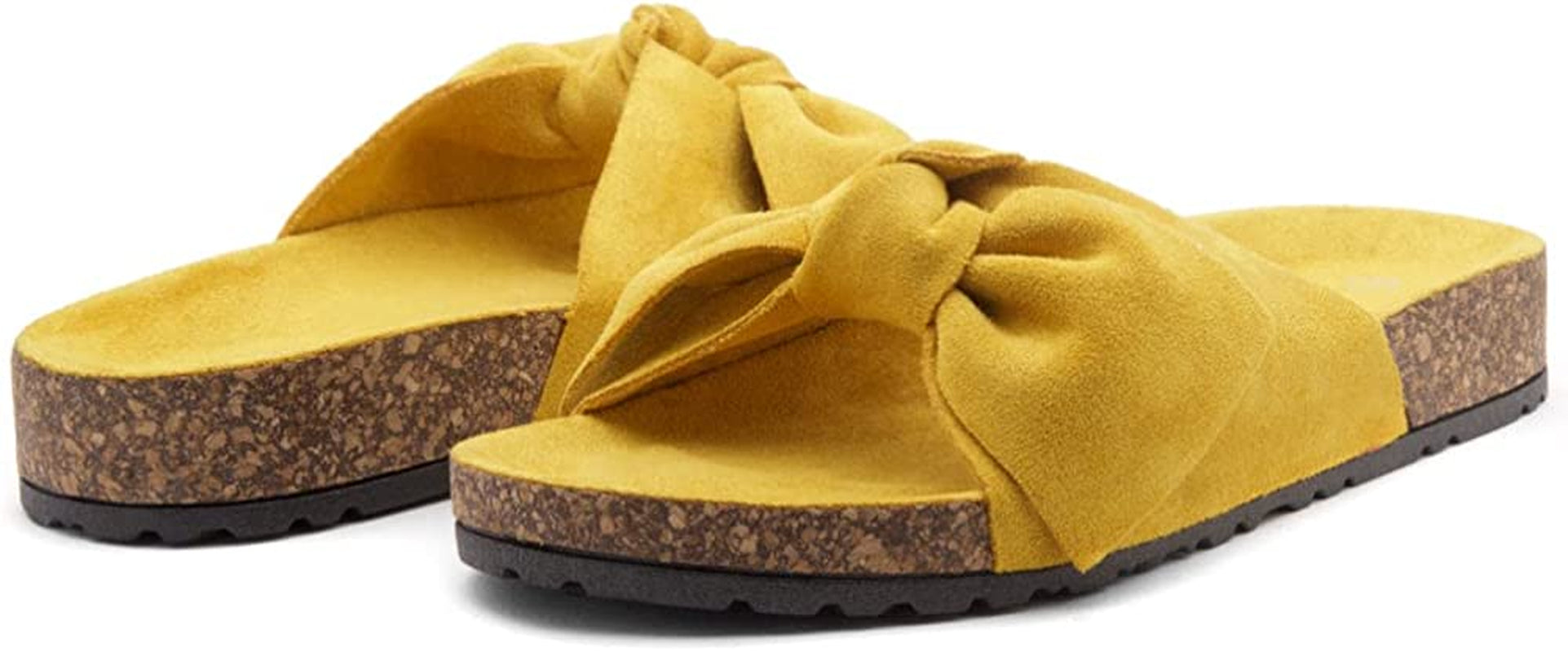 Sl-Nylah Women'S Knot Bow Slide Sandals Cork Footbed Slip on Slides Casual Platform Slippers