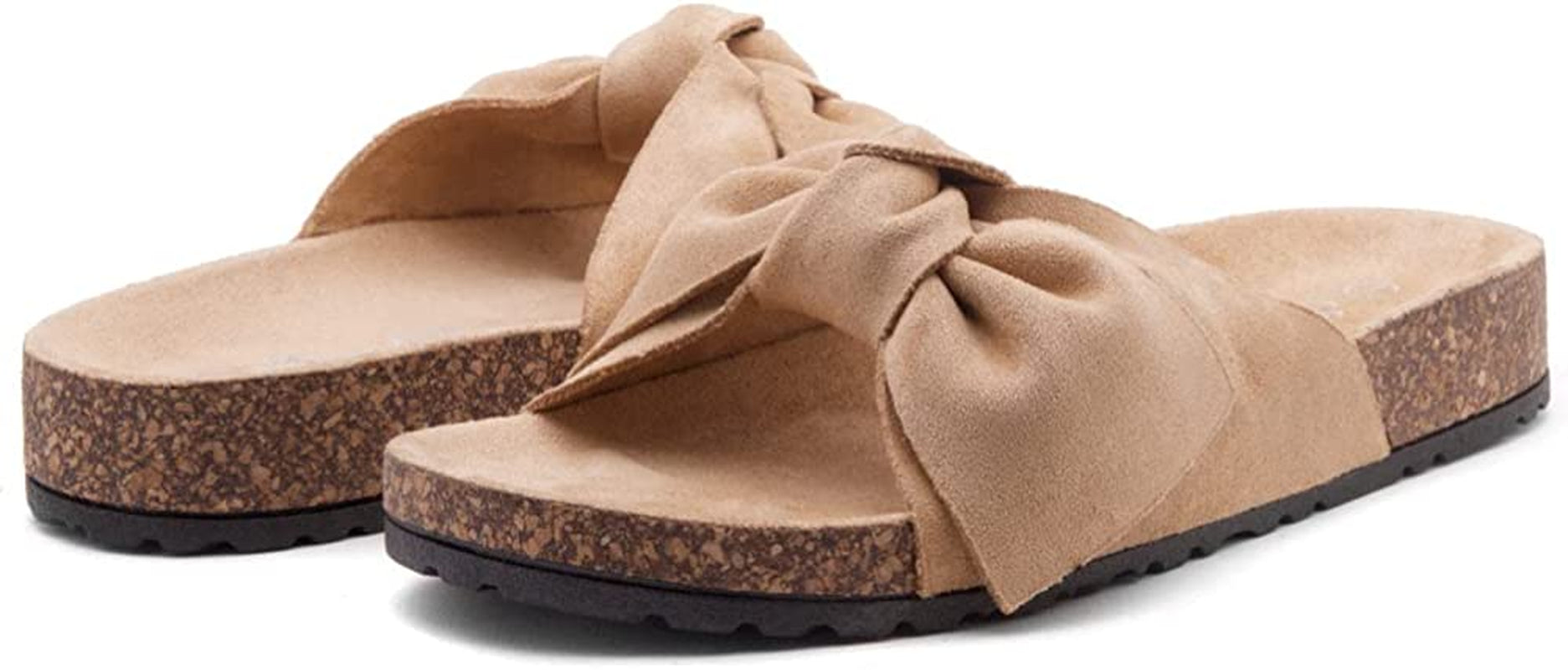 Sl-Nylah Women'S Knot Bow Slide Sandals Cork Footbed Slip on Slides Casual Platform Slippers