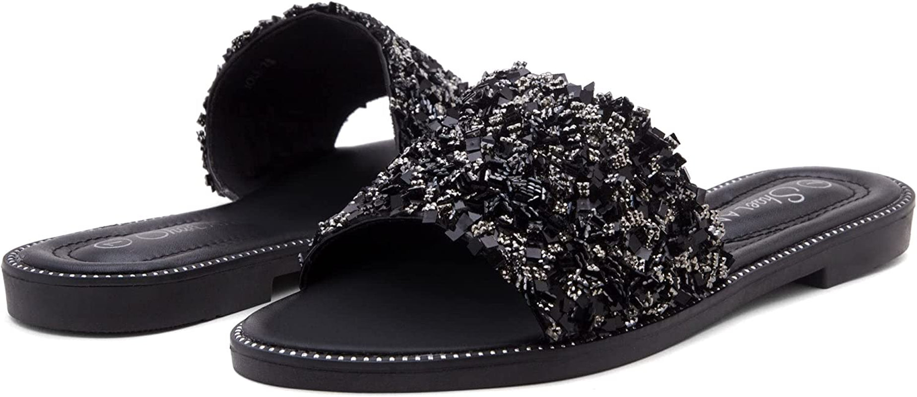 Joli Women'S Slides Open Toe Rhinestone Glitter Flat Sandals