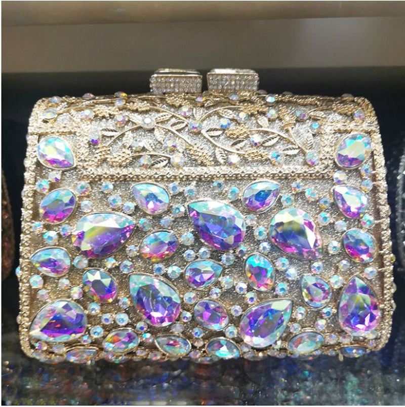 Hollow Out Red Blue Purple Woman Diamond Evening Dinner Bag Female Crystal Handbag Ladies Party Cocktail Clutches Wallets