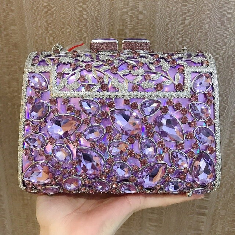 Hollow Out Red Blue Purple Woman Diamond Evening Dinner Bag Female Crystal Handbag Ladies Party Cocktail Clutches Wallets