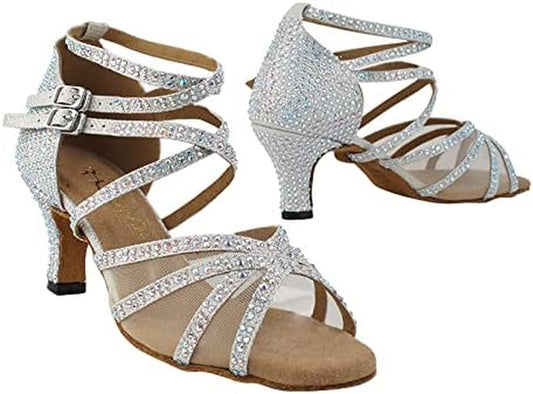 - Ladies Latin, Salsa, Rhythm Ballroom Dance Shoes Crystal Collection 5008Bling 2.5 Inch Low Heel & Shoe Bag (Random Color)