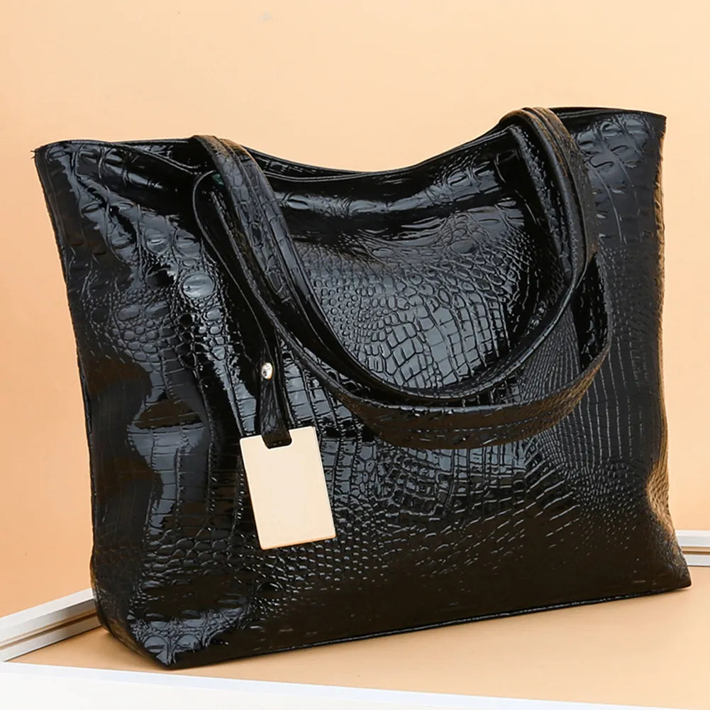 Vintage Women Handbag Alligator Pattern PU Leather Shoulder Shopping Bag Ladies Casual Large Capacity Zipper Handbags for Female