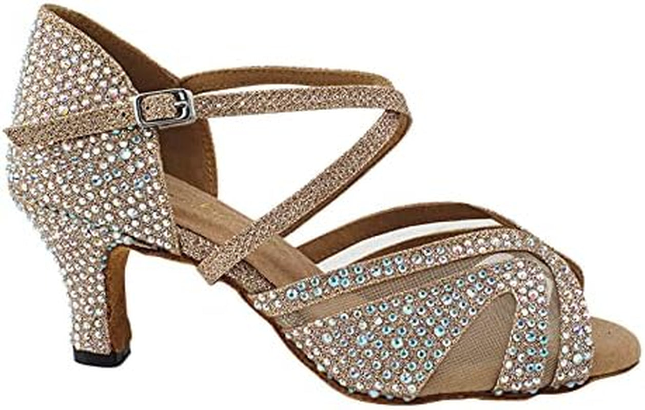 - Ladies Latin, Salsa, Rhythm Ballroom Dance Shoes Crystal Collection 3036Bling 2.5 Inch Low Heel & Foldable Shoe Brush