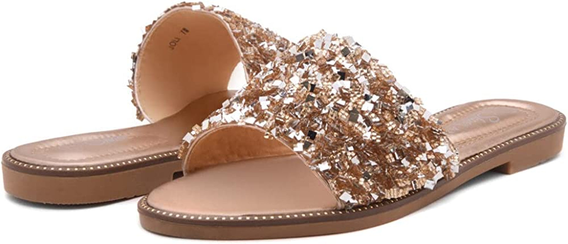 Joli Women'S Slides Open Toe Rhinestone Glitter Flat Sandals