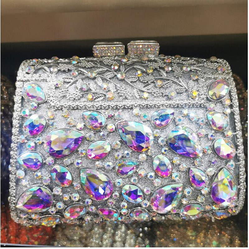 Hollow Out Red Blue Purple Woman Diamond Evening Dinner Bag Female Crystal Handbag Ladies Party Cocktail Clutches Wallets