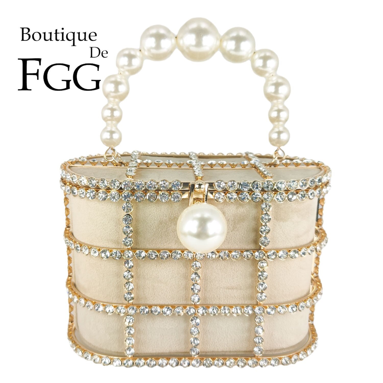 Pearl Top-Handle Women Evening Totes Bag Crystal Shoulder Bucket Handbags Weddingi Party Dinner Rhinestone Bag