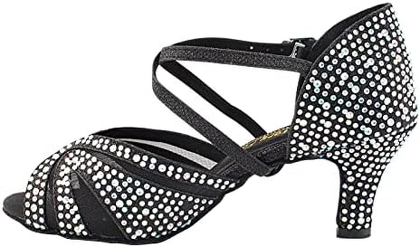 - Ladies Latin, Salsa, Rhythm Ballroom Dance Shoes Crystal Collection 3036Bling 2.5 Inch Low Heel & Shoe Bag (Random Color)