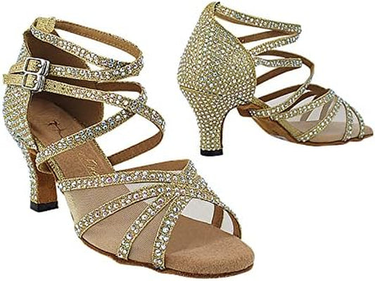 - Ladies Latin, Salsa, Rhythm Ballroom Dance Shoes Crystal Collection 5008Bling 2.5 Inch Low Heel & Shoe Bag (Random Color)