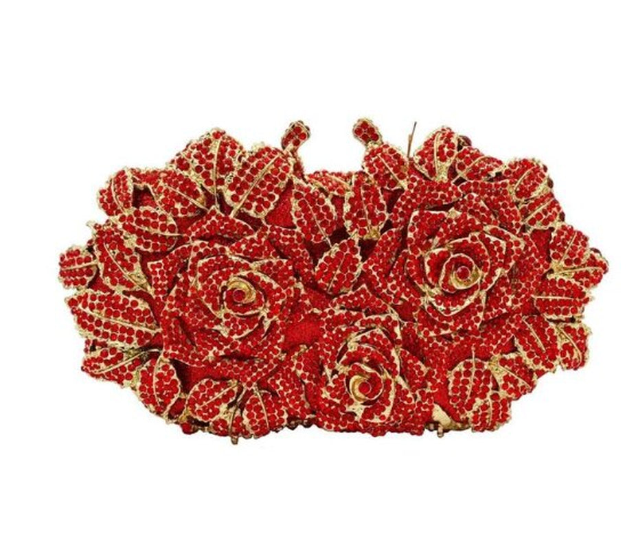 Elegant Orange Color Crystal Flower Women Evening Bag Clutch Party Purse High Quality Ladies Diamond Prom Mini Chain Clutches