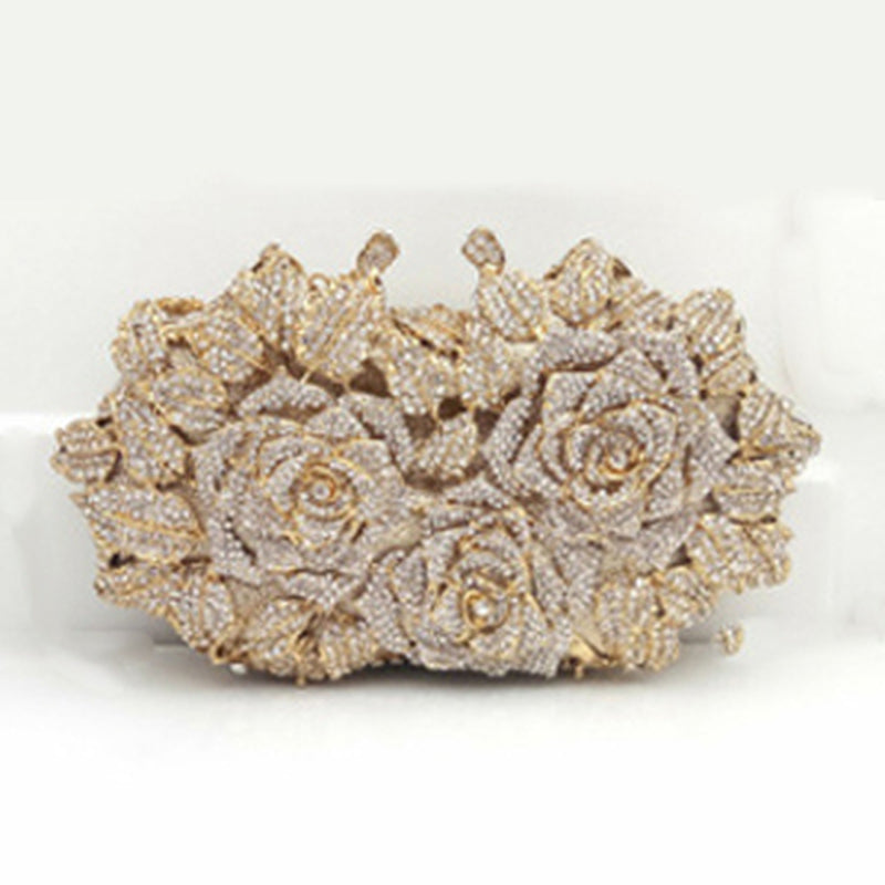 Elegant Orange Color Crystal Flower Women Evening Bag Clutch Party Purse High Quality Ladies Diamond Prom Mini Chain Clutches