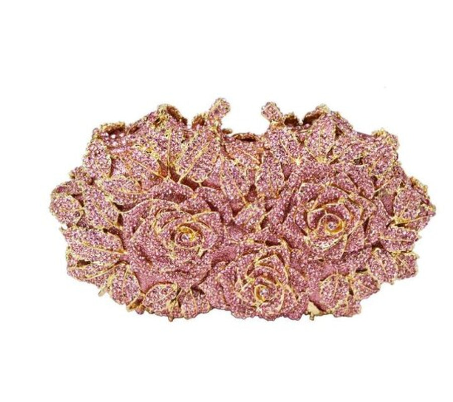 Elegant Orange Color Crystal Flower Women Evening Bag Clutch Party Purse High Quality Ladies Diamond Prom Mini Chain Clutches