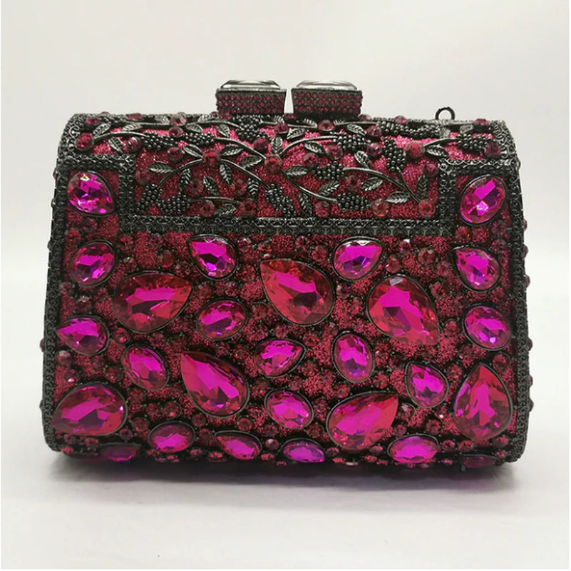 Hollow Out Red Blue Purple Woman Diamond Evening Dinner Bag Female Crystal Handbag Ladies Party Cocktail Clutches Wallets