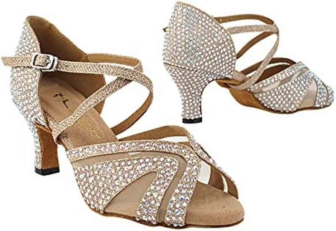 - Ladies Latin, Salsa, Rhythm Ballroom Dance Shoes Crystal Collection 3036Bling 2.5 Inch Low Heel & Foldable Shoe Brush