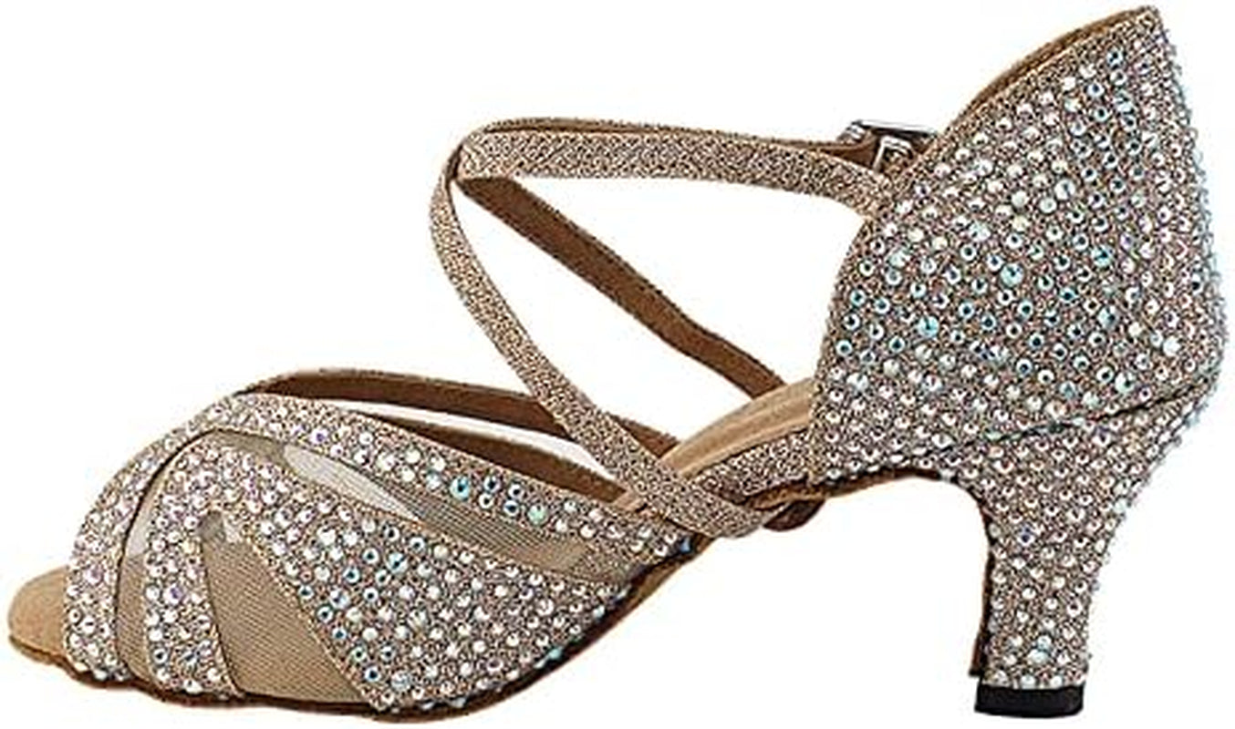 - Ladies Latin, Salsa, Rhythm Ballroom Dance Shoes Crystal Collection 3036Bling 2.5 Inch Low Heel & Foldable Shoe Brush