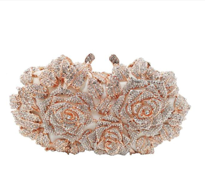 Elegant Orange Color Crystal Flower Women Evening Bag Clutch Party Purse High Quality Ladies Diamond Prom Mini Chain Clutches