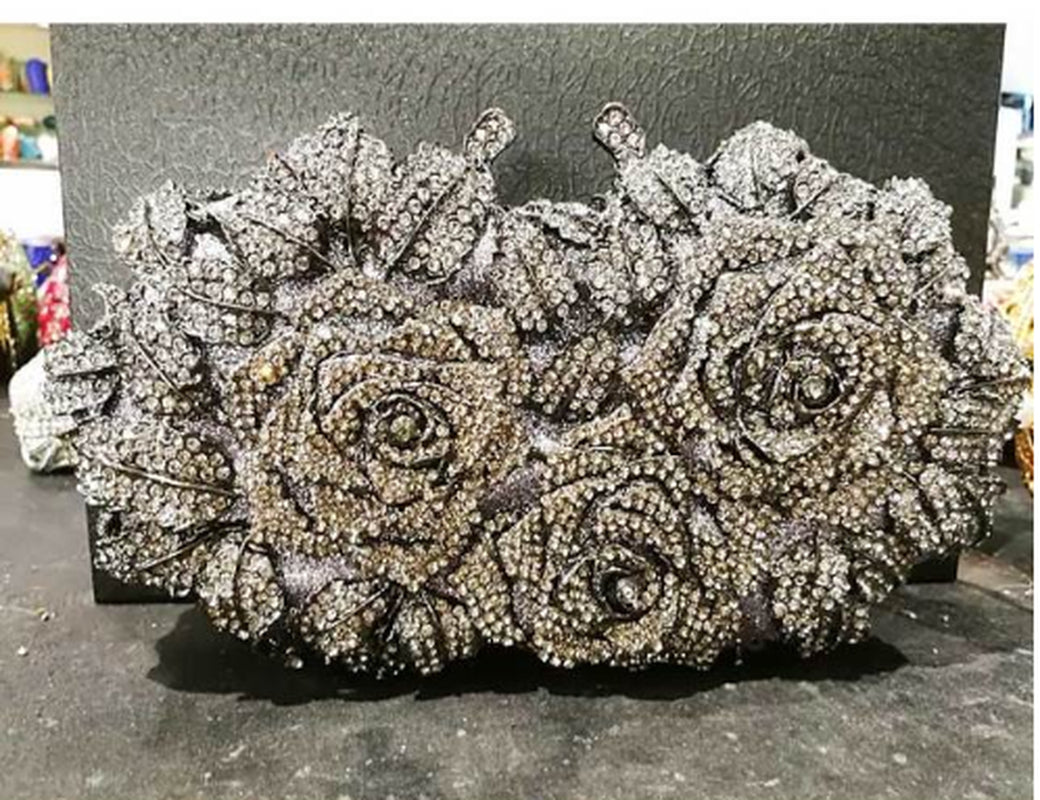 Elegant Orange Color Crystal Flower Women Evening Bag Clutch Party Purse High Quality Ladies Diamond Prom Mini Chain Clutches